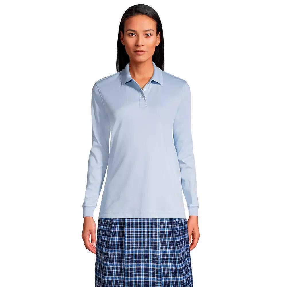 Women's Lands' End School Uniform Long Sleeve 3-Button Interlock Polo Shirt,  Product Image