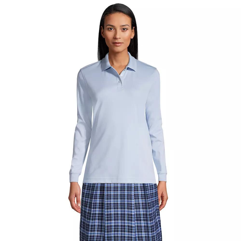 Women's Lands' End School Uniform Long Sleeve 3-Button Interlock Polo Shirt, Size: Medium, White Product Image