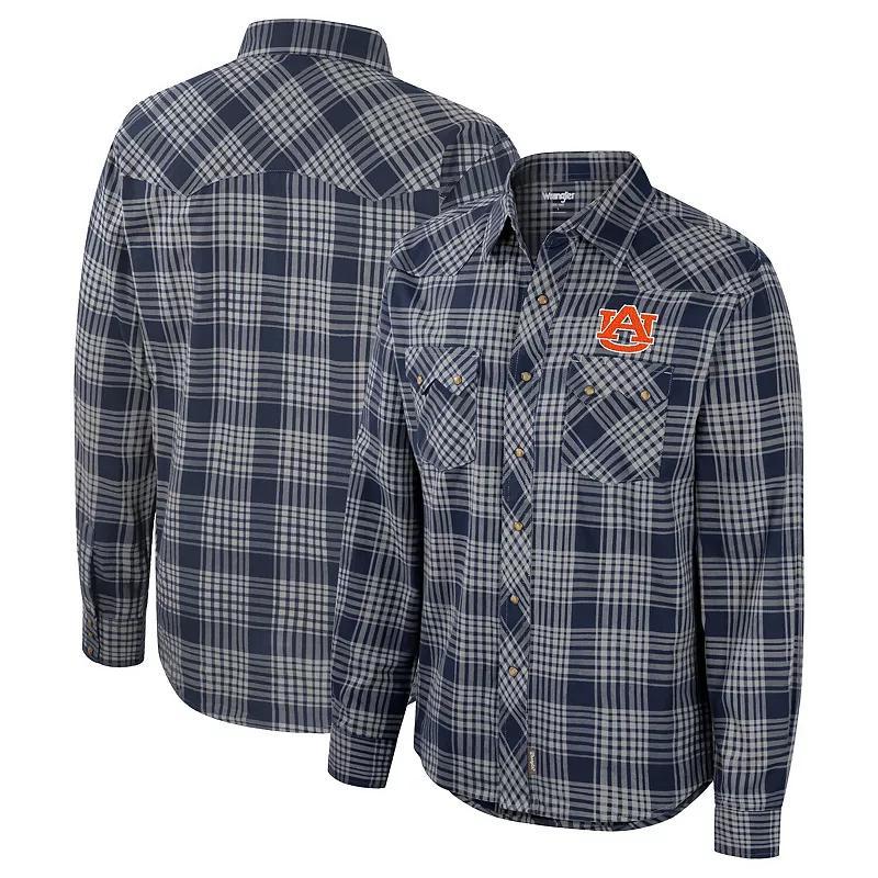 Men's Colosseum x Wrangler  Navy Auburn Tigers Plaid Western Long Sleeve Snap-Up Shirt, Size: Medium, Blue Product Image