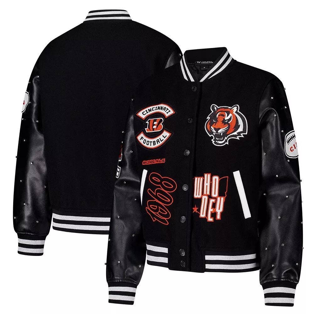 Women's The Wild Collective Black Cincinnati Bengals Varsity Full-Snap Sparkle Jacket, Size: 2XL Product Image
