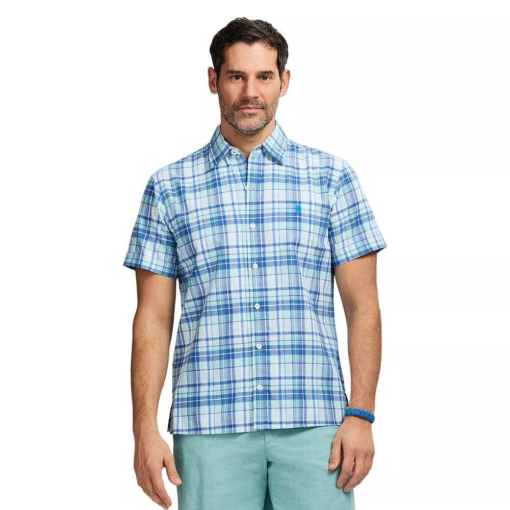 Men's IZOD Madras Short Sleeve Button Down Shirt, Size: Medium, Adriatic Blue Product Image