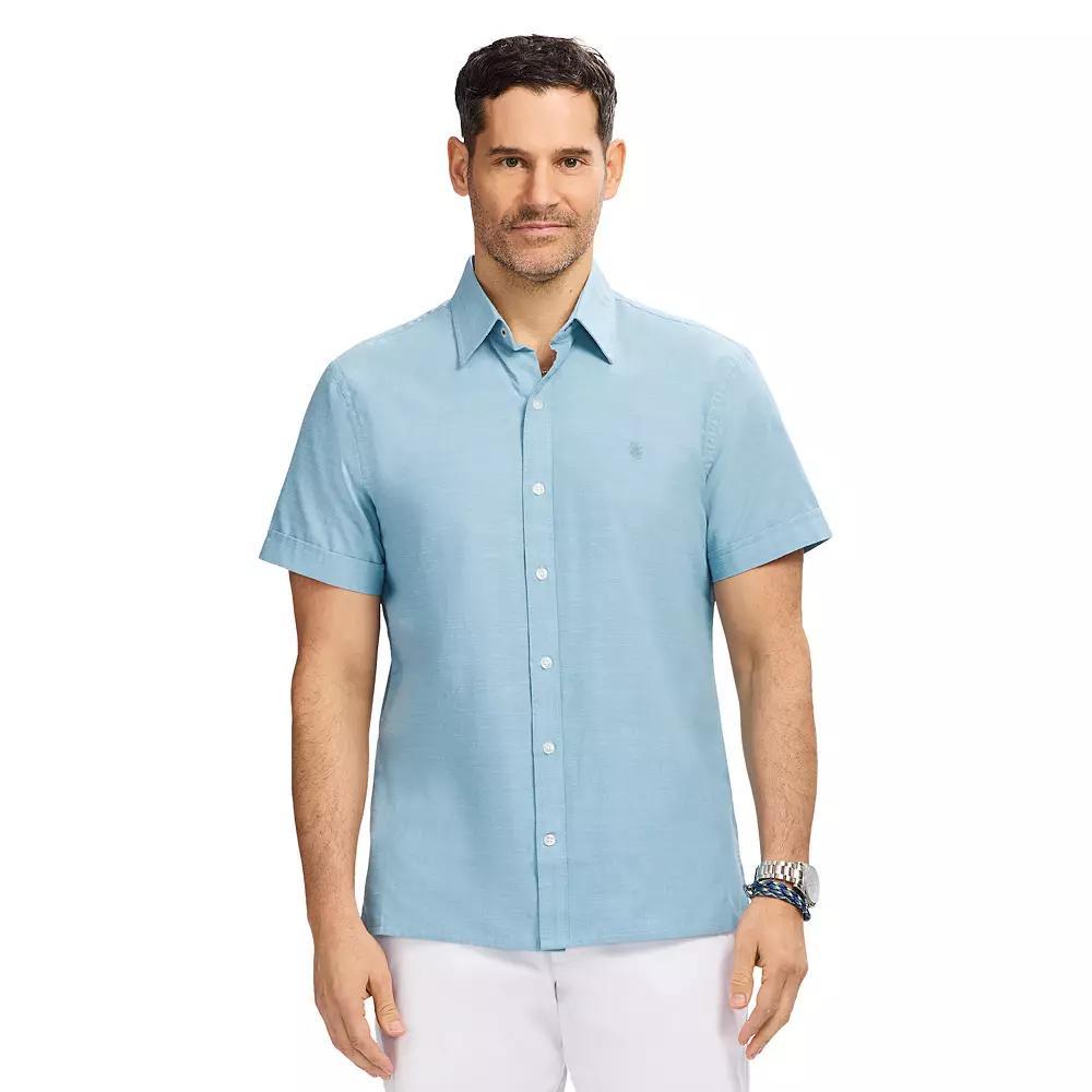 Men's IZOD Madras Short Sleeve Button Down Shirt, Size: Medium, Adriatic Blue Product Image