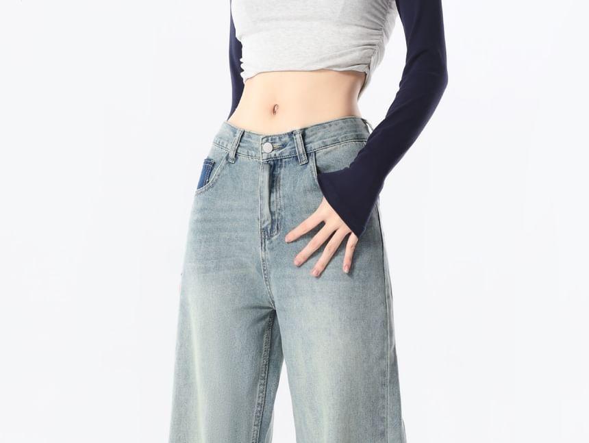 High Waist Washed Wide Leg Jeans Product Image