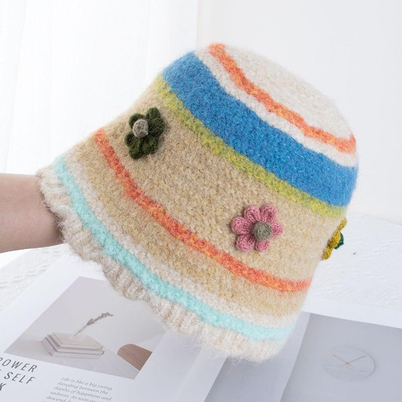 Floral Striped Knit Bucket Hat Product Image