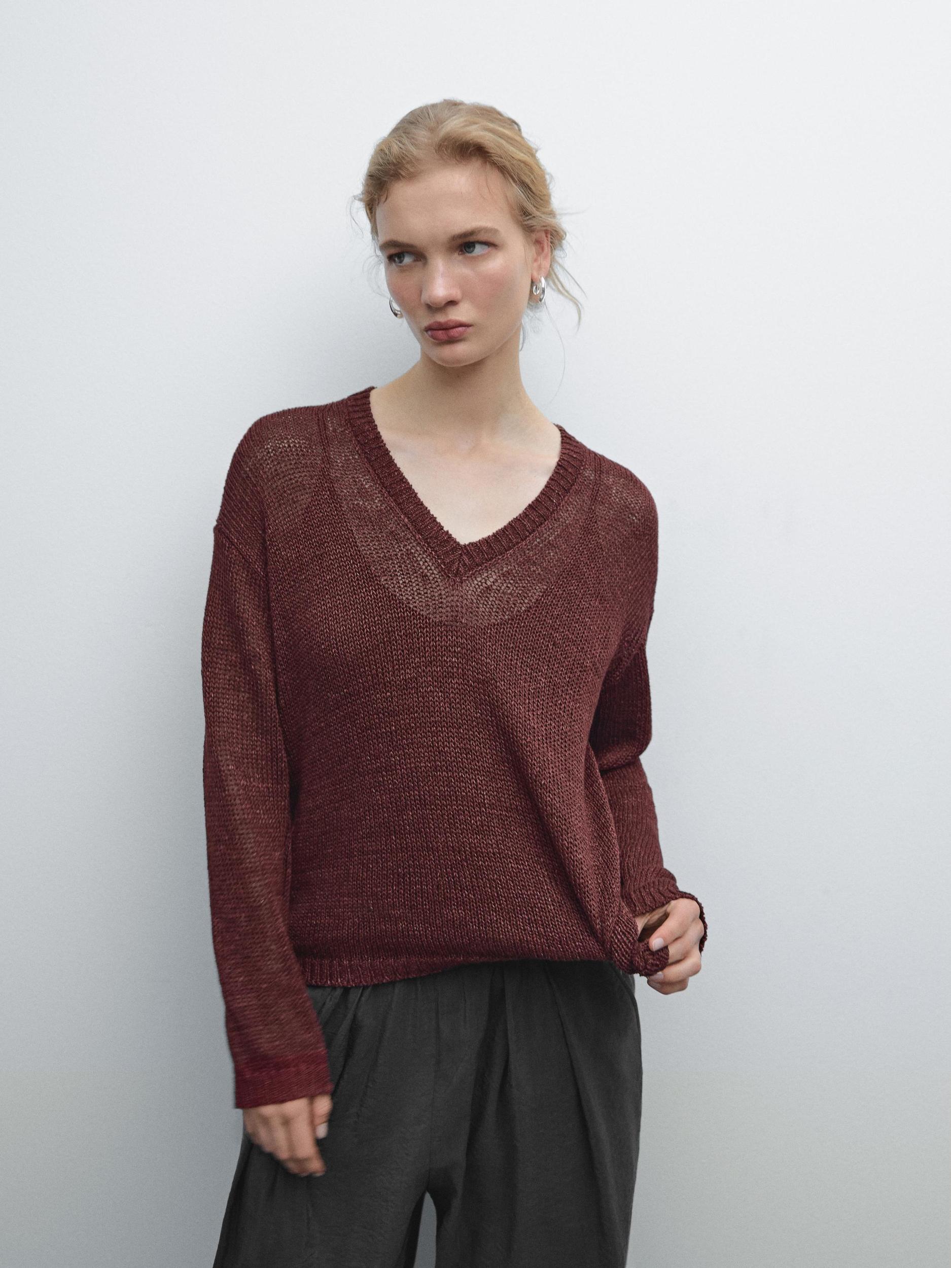 100% linen cutwork sweater Product Image