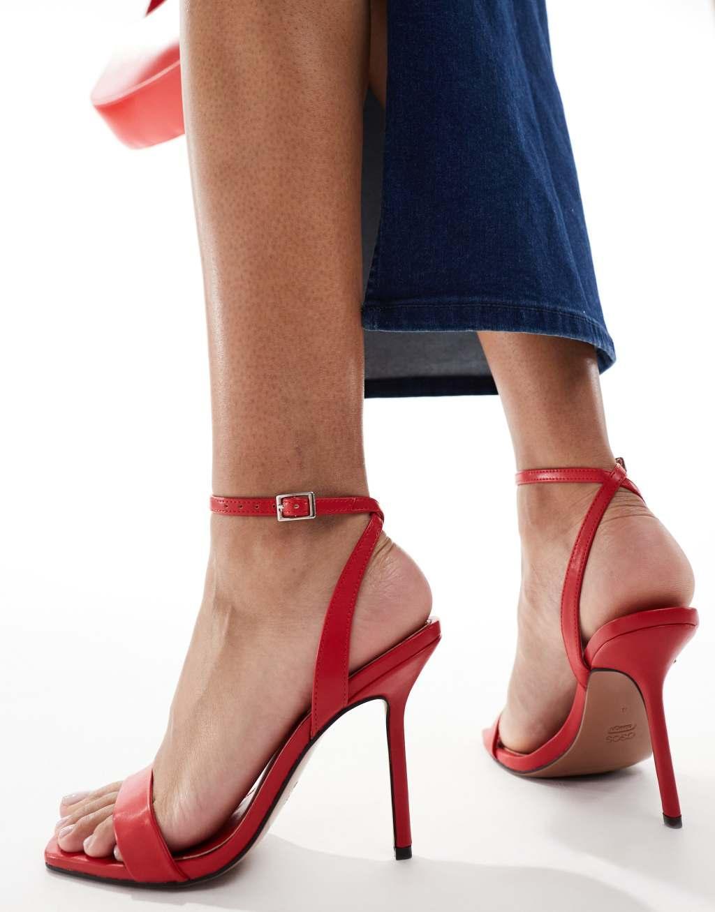 ASOS DESIGN Nali barely there heeled sandals in red Product Image