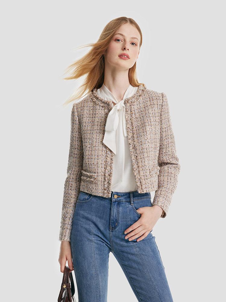 Tweed Frayed Women Crop Jacket Product Image