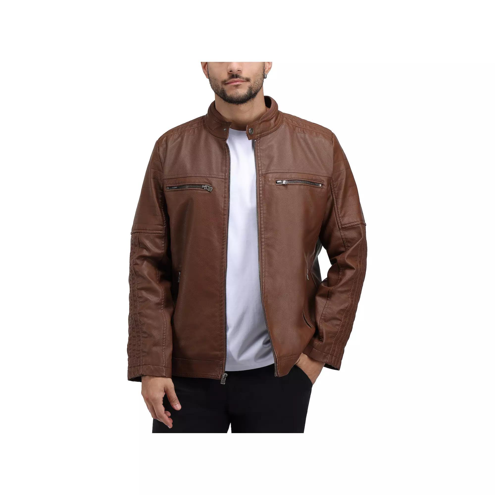 Men's Xray Grainy Faux Leather Moto Jacket, Size: Large, Brown Product Image