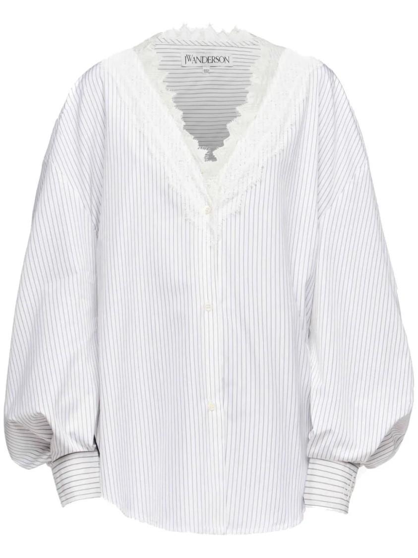 JW ANDERSON Lace Trim V Neck Shirt In White Product Image