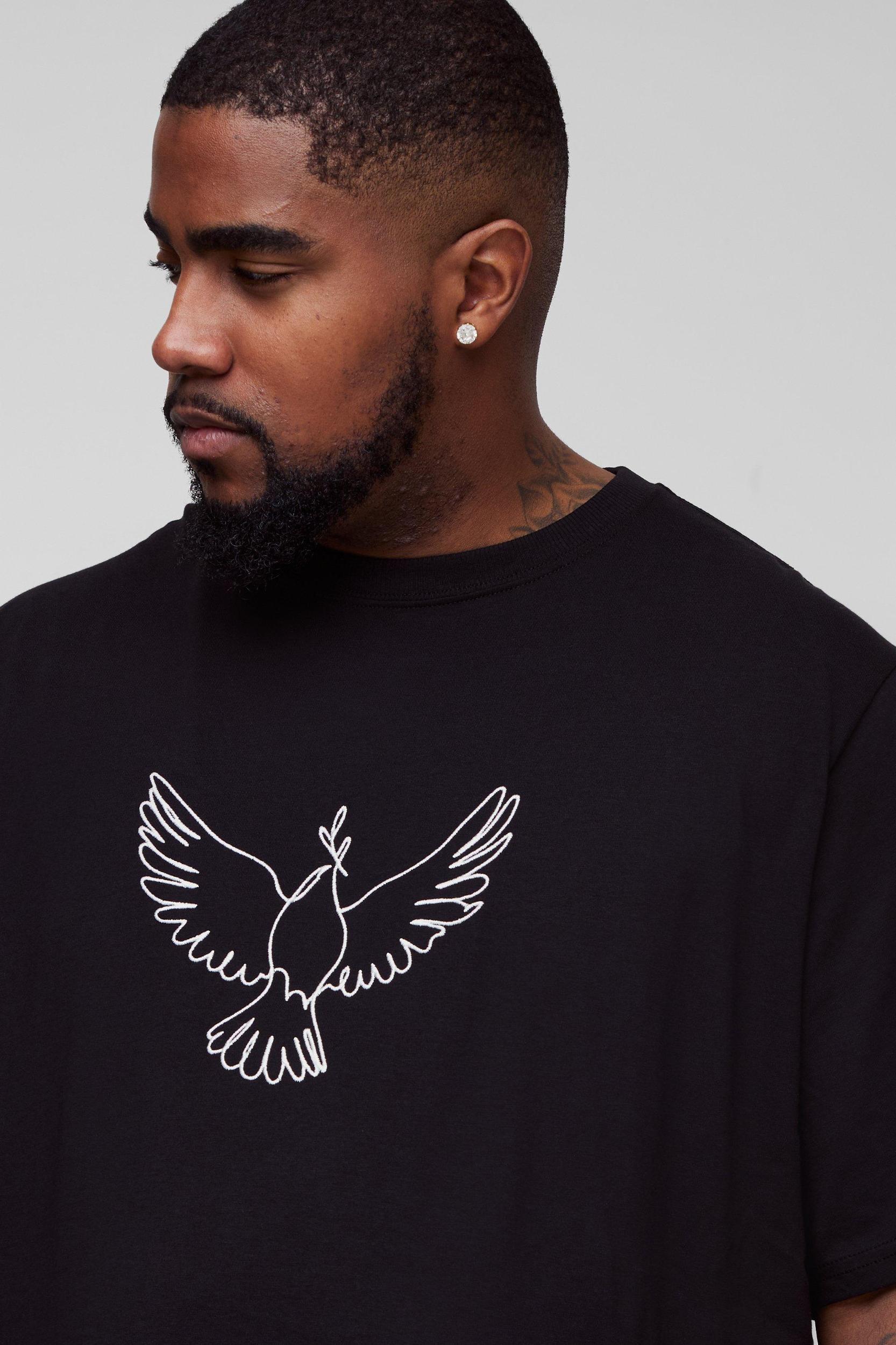 Plus Embroidered Dove T-Shirt | boohooMAN USA Product Image