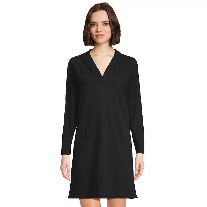 Women's Lands' End Cotton Jersey Hooded Cover-up Dress, Size: XS, Black Product Image