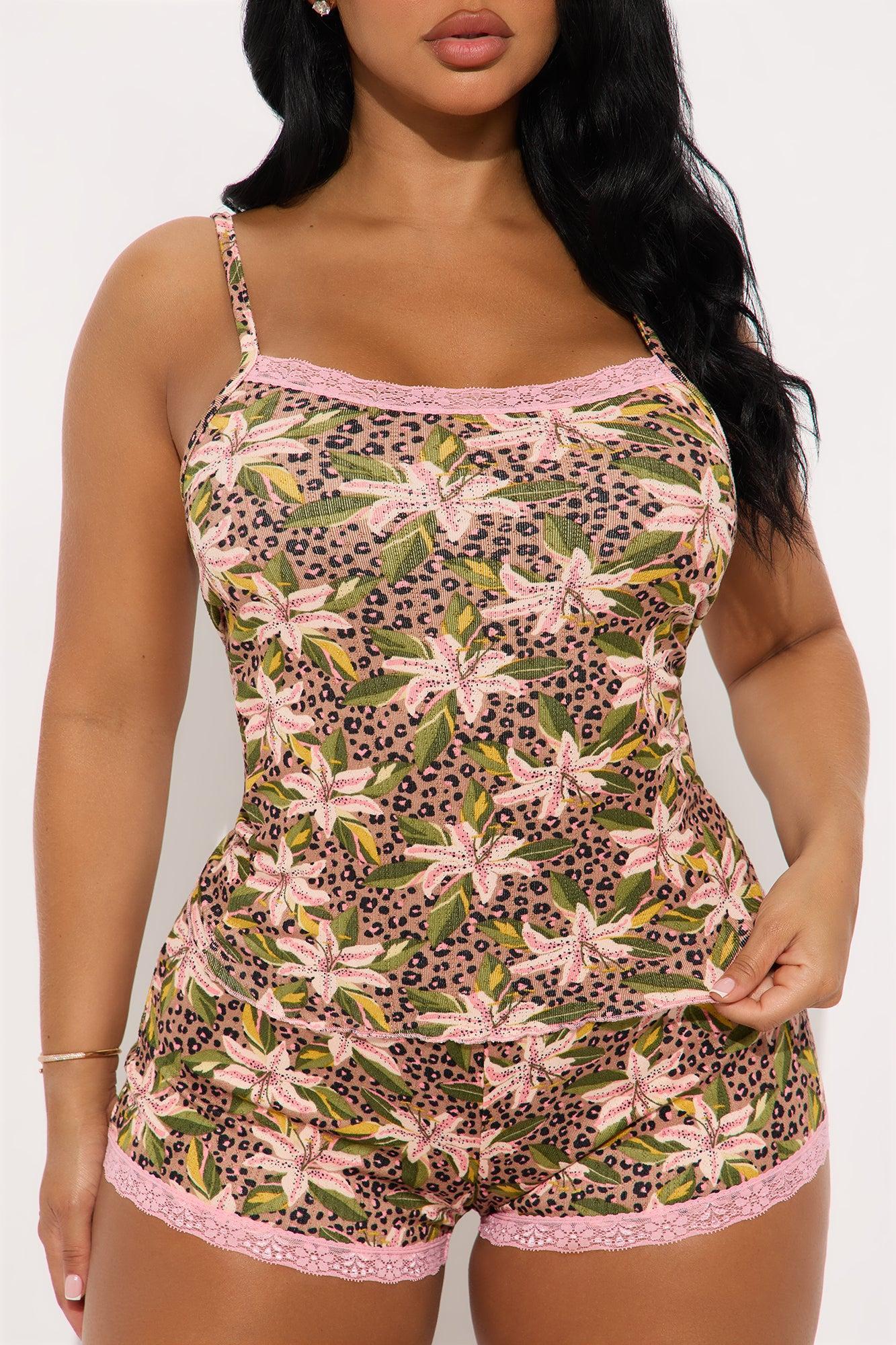 Wild Tropics Pointelle Cami PJ Short Set - Leopard Female Product Image