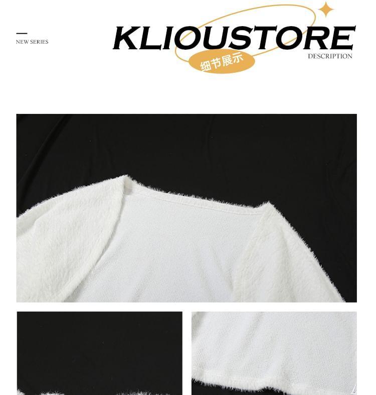 Set: Plain Cropped Cardigan + Lace Panel Tube Top Product Image