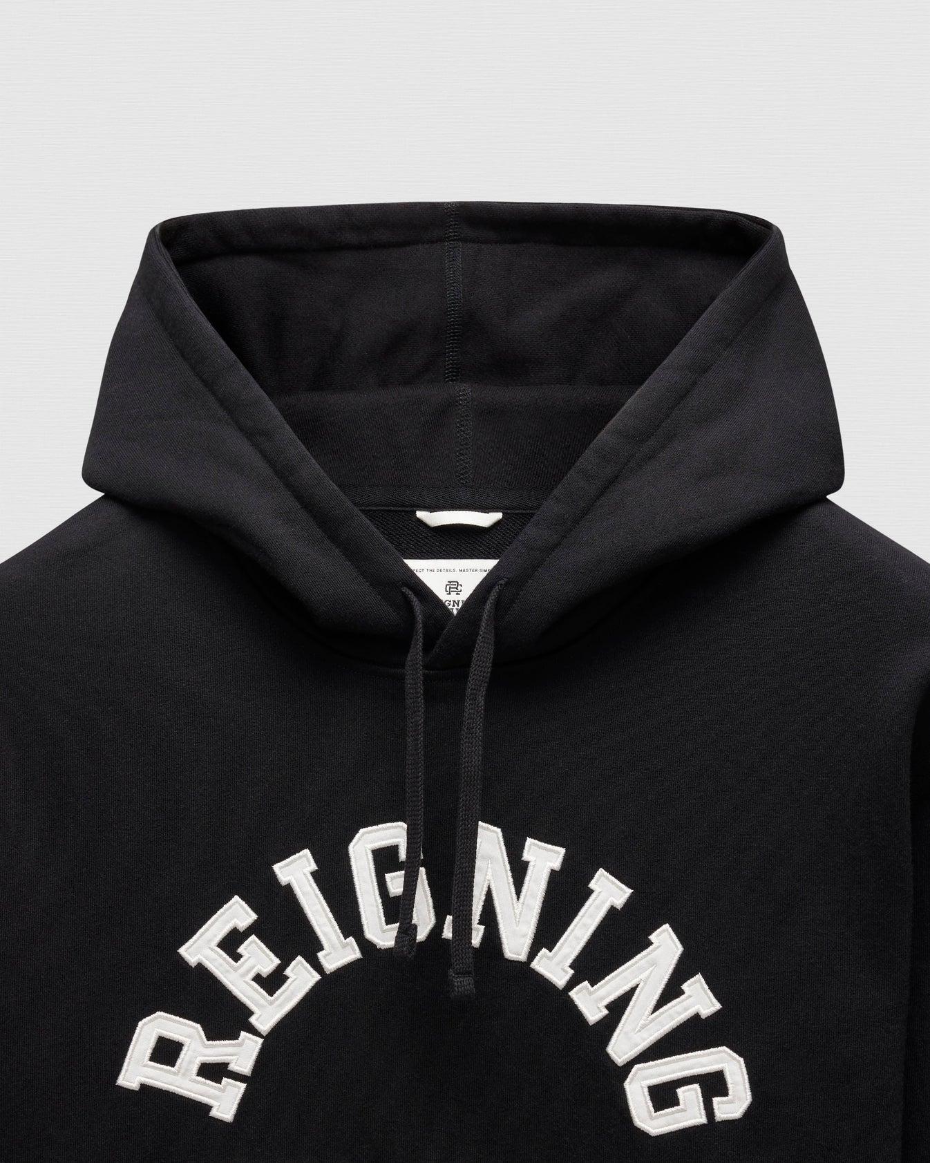 Reigning Champ Midweight Terry Arch Logo Hoodie in Black Product Image