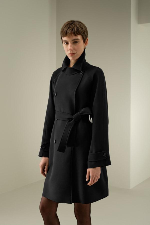 Double-Breasted Silk-Blend Belt Coat Product Image