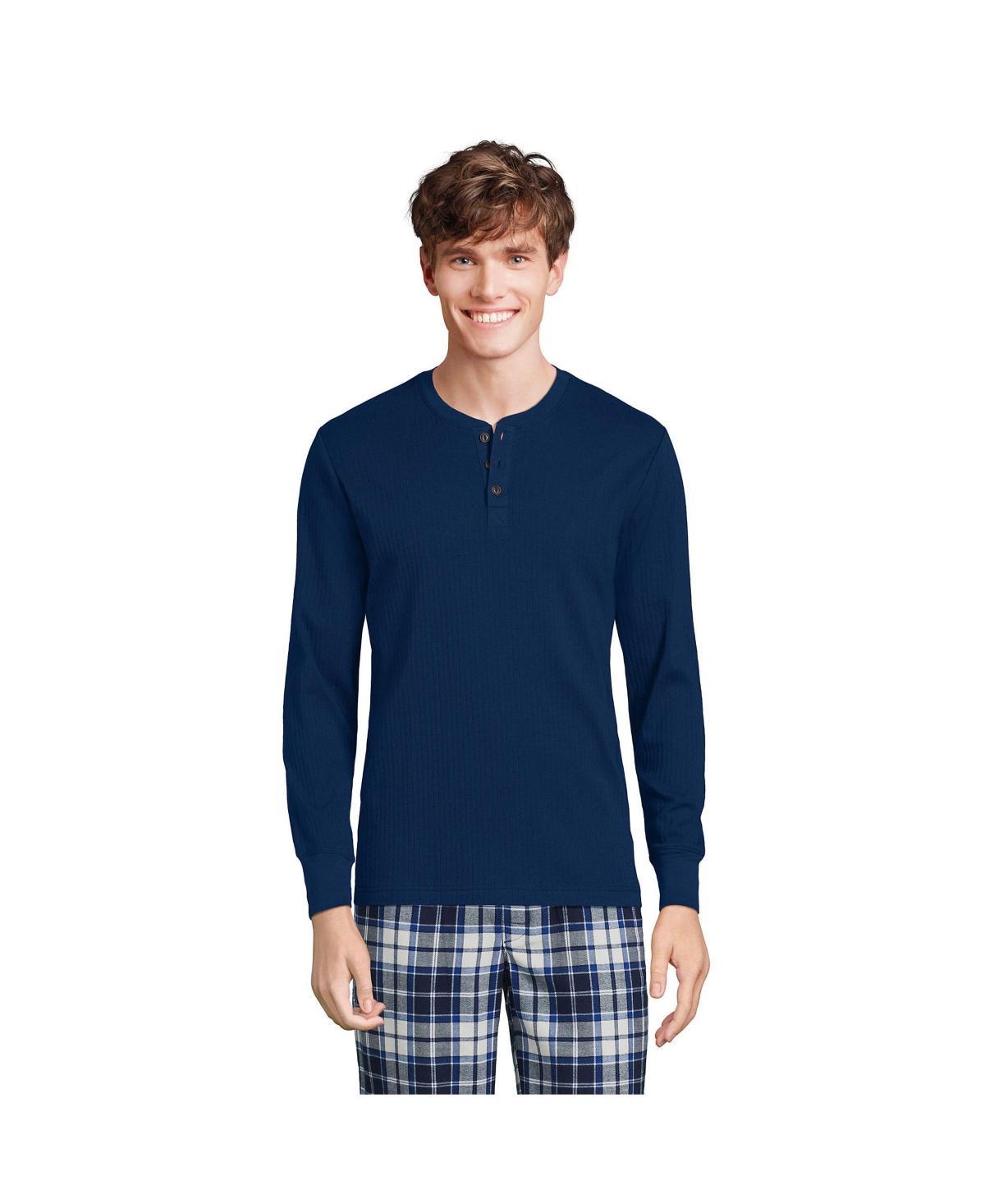 Men's Lands' End Ribbed Pajama Sleep Henley, Size: Medium, Deep  Blue Product Image