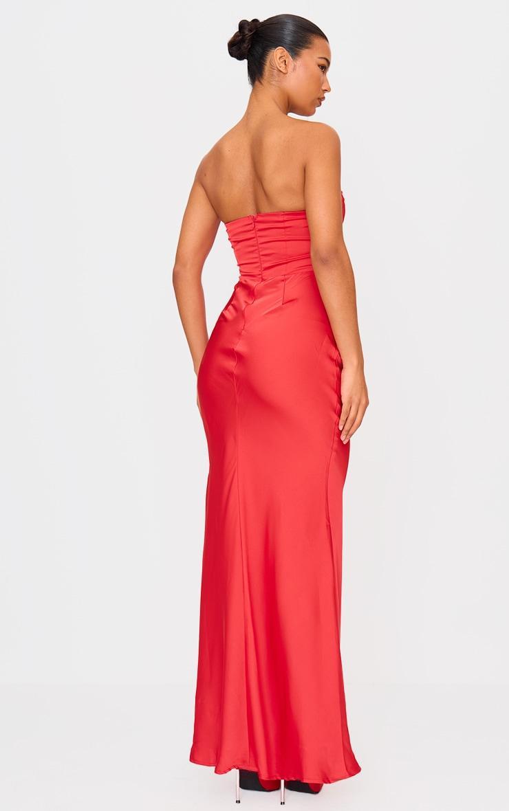 Red Satin Corset Detail Draped Maxi Dress Product Image