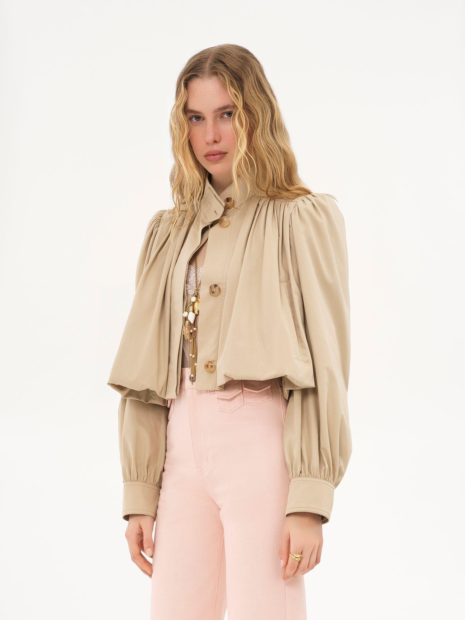 Gathered boule jacket in cotton gabardine Product Image