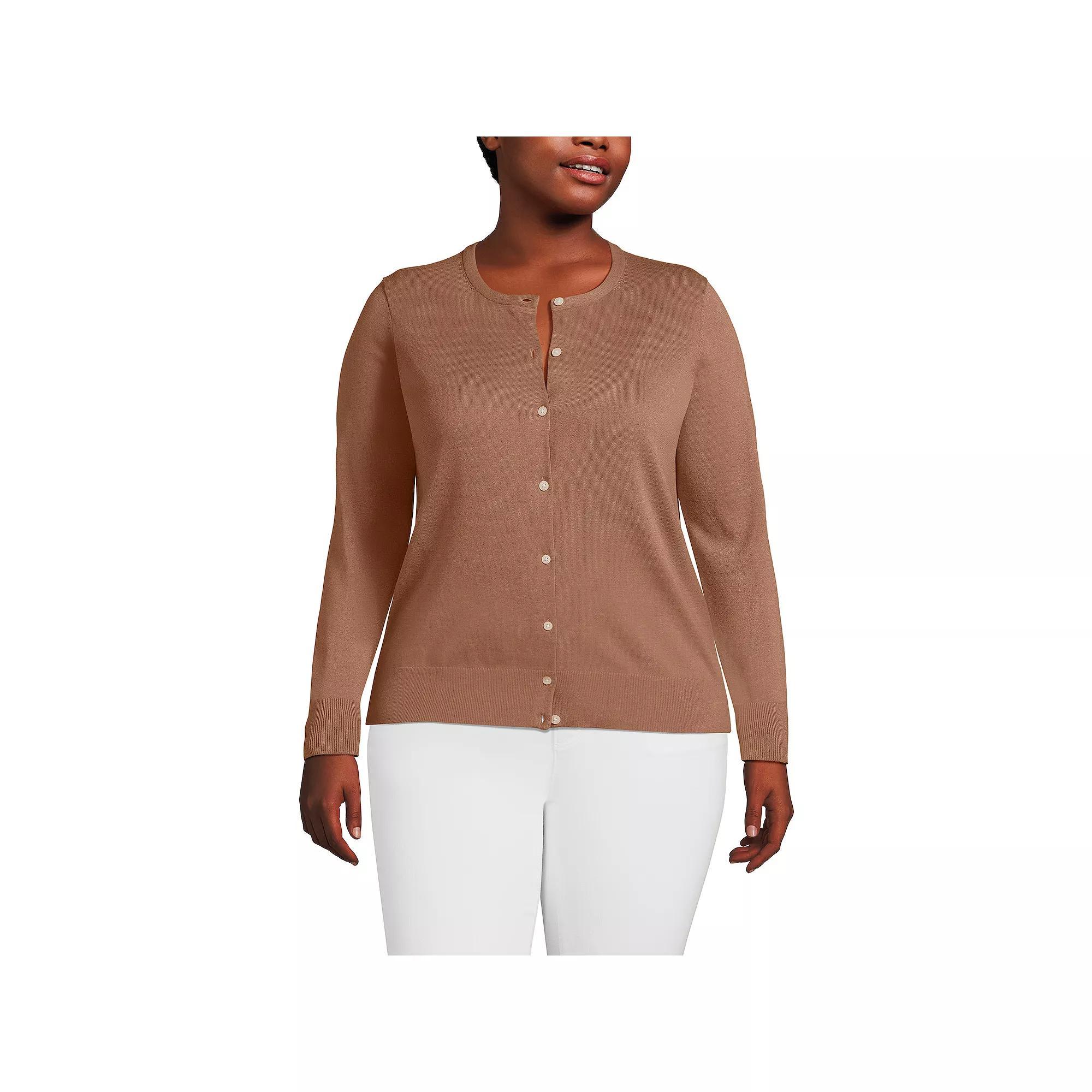 Plus Size Lands' End Fine Gauge Cotton Cardigan Sweater, Women's, Size: 1XL, Black Product Image