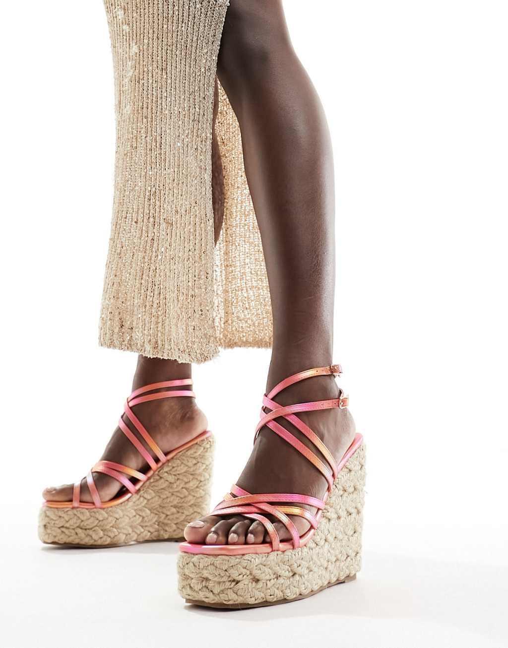 Simmi London Akela strappy espadrilles in orange ombre Product Image