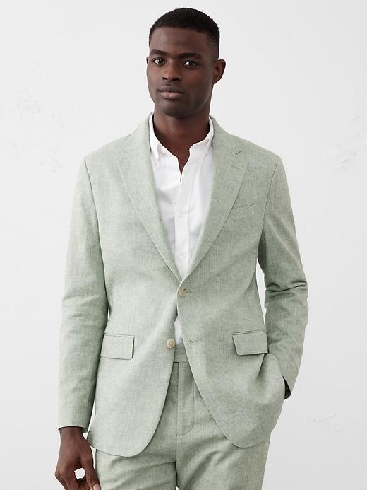 Tailored-Fit Linen-Blend Herringbone Suit Jacket Product Image