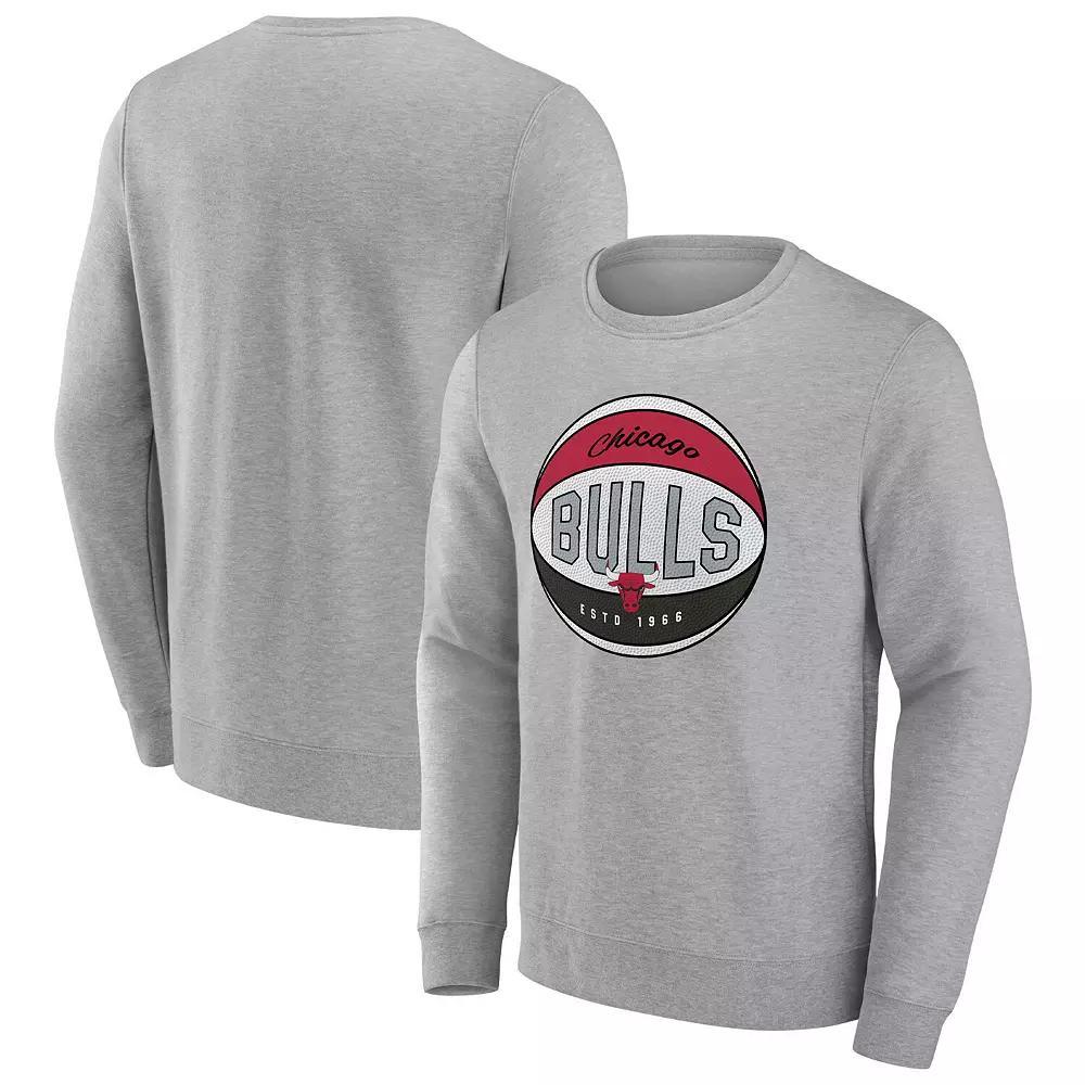 Men's Fanatics Branded Heathered Gray Chicago Bulls True Classics Vint Pullover Sweatshirt,  Product Image