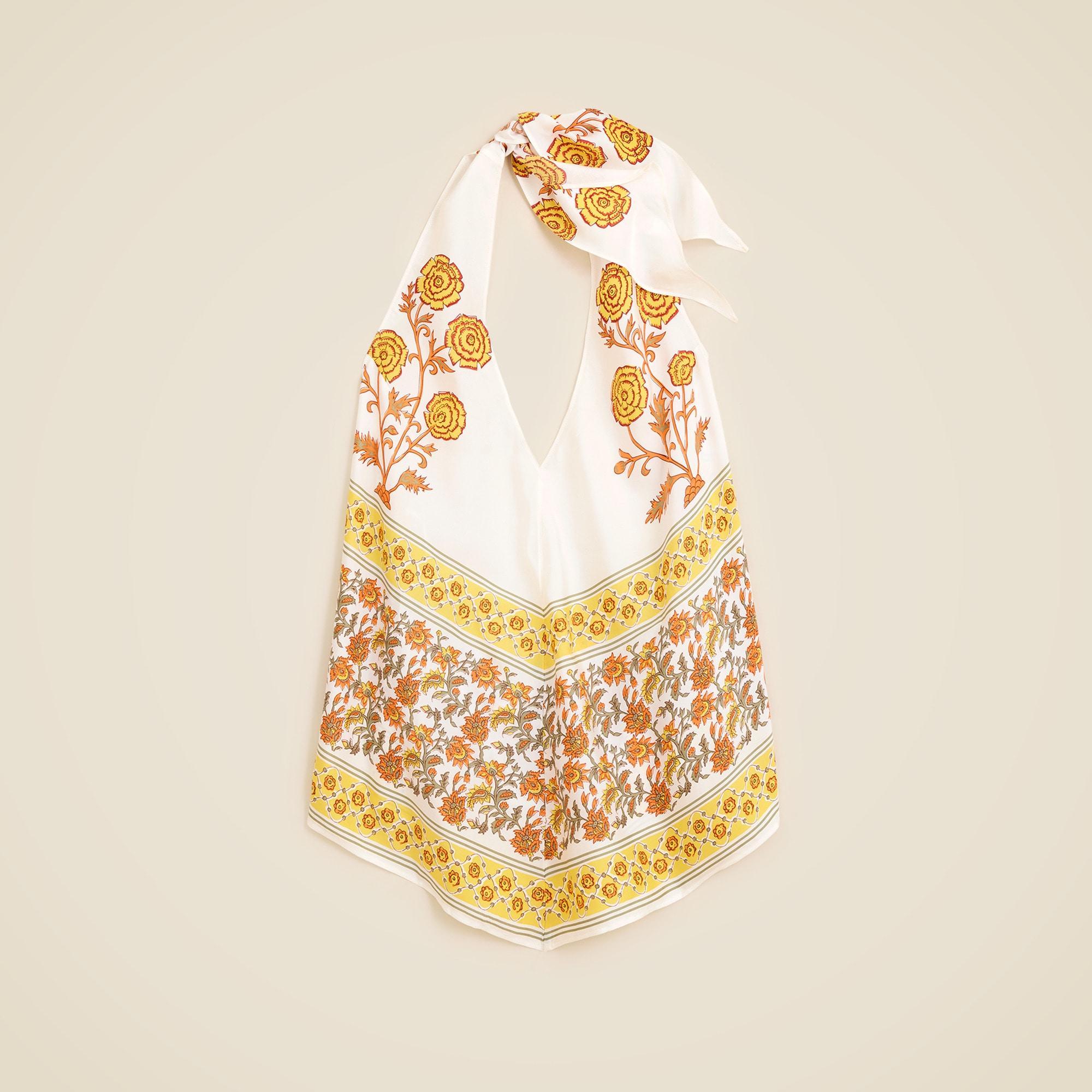 Open-back halter top in sunset rose block print Product Image