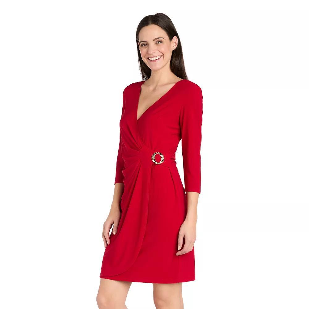 Women's R&M Richards Short Faux Wrap Dress, Size: 18, Red Product Image