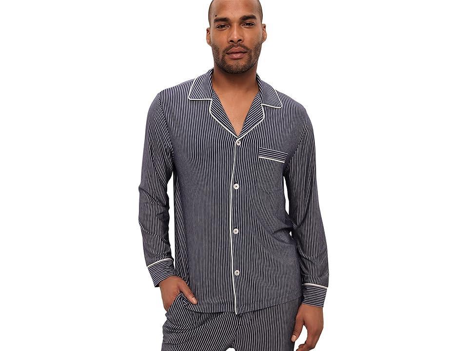 Eberjey William Printed PJ Set (Duo Stripe True Navy/Ivory) Men's Pajama Sets Product Image