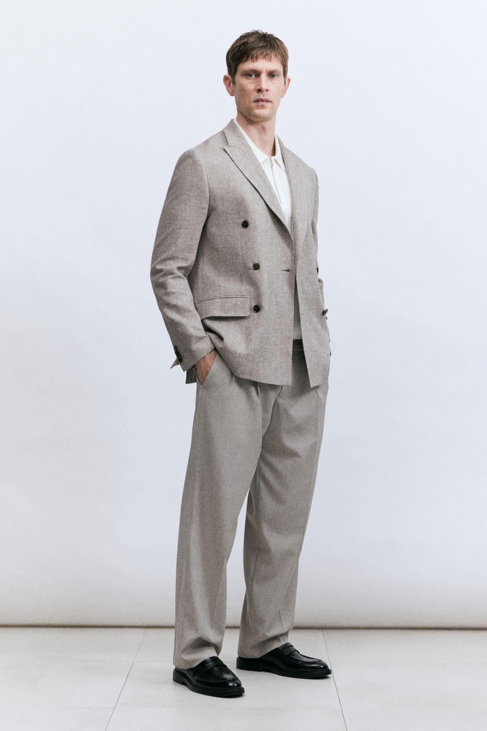 Relaxed-Fit Double-Breasted Linen-Blend Jacket Product Image