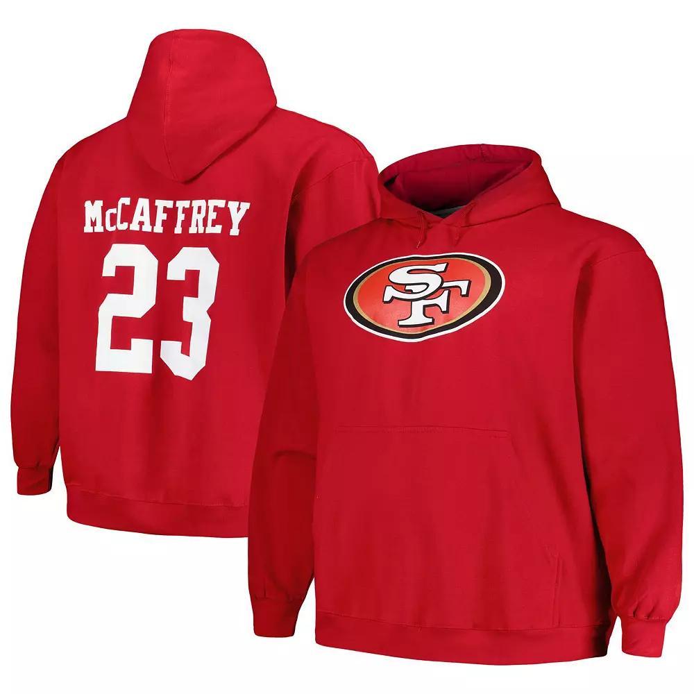 Men's Fanatics Branded Christian McCaffrey Scarlet San Francisco 49ers Big & Tall Fleece Name & Number Pullover Hoodie,  Product Image