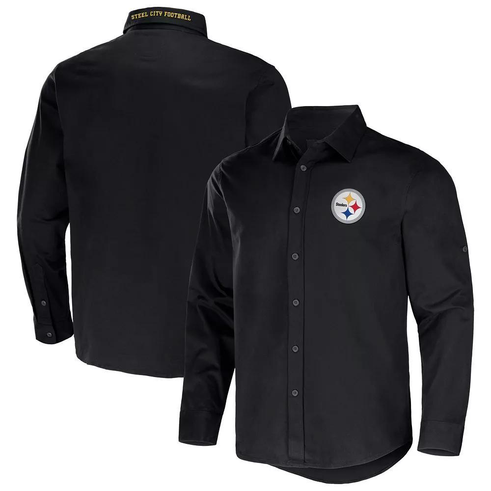 Men's NFL x Darius Rucker Collection by Fanatics Black Pittsburgh Steelers Convertible Twill Long Sleeve Button-Up Shirt,  Product Image
