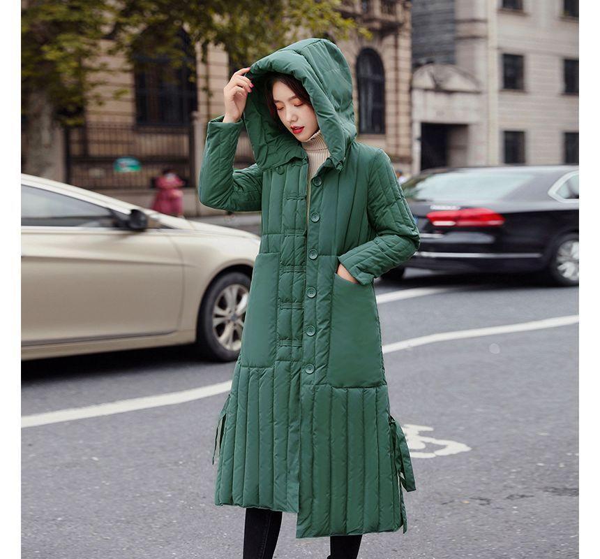 Hooded Padded Frog Buttoned Long Coat Product Image