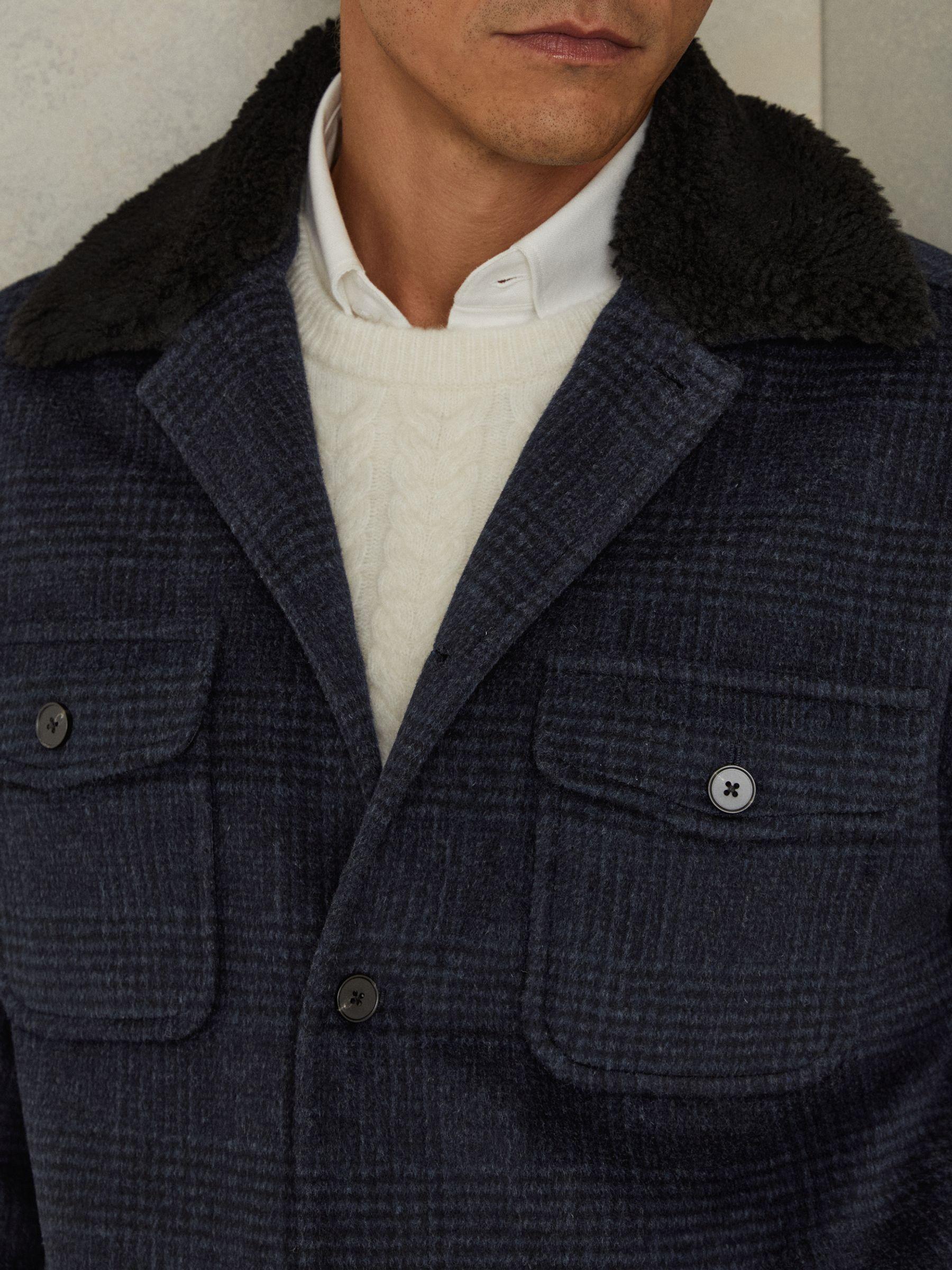 Wool-Blend Fleece Collar Overshirt in Navy Product Image