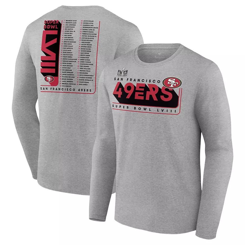Mens Fanatics Branded Heather Gray San Francisco 49ers Super Bowl LVIII Two-Side Roster Big & Tall Long Sleeve T-Shirt Product Image