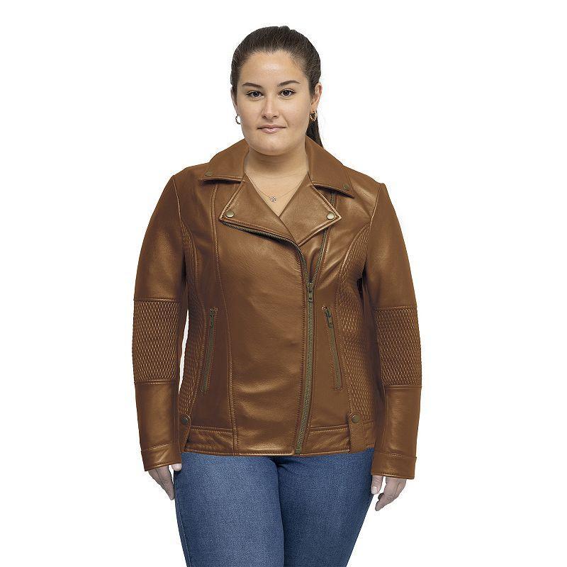 Plus Size Whet Blu Crossover Leather Jacket, Women's, Size: 5XL, Whisky Product Image