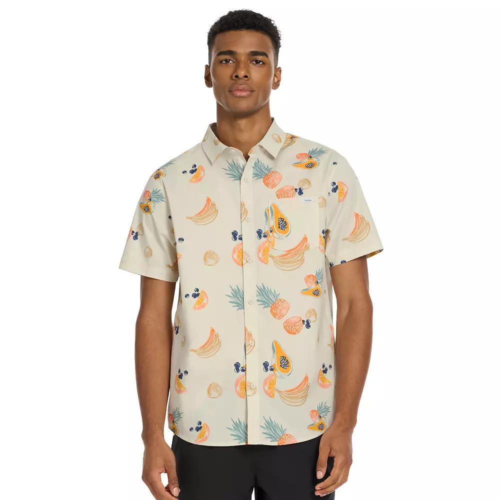 Men's Hurley Tropical Print Short Sleeve Button-Up Shirt, Size: Medium, Ivory Product Image