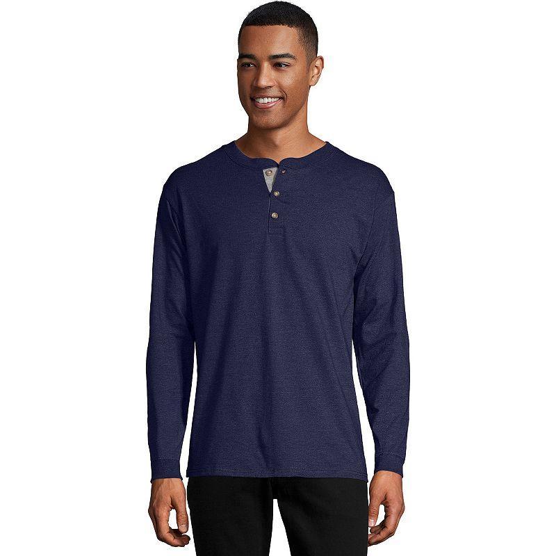 Hanes Beefy-T Mens Long Sleeve Henley Petro Teal XL Product Image