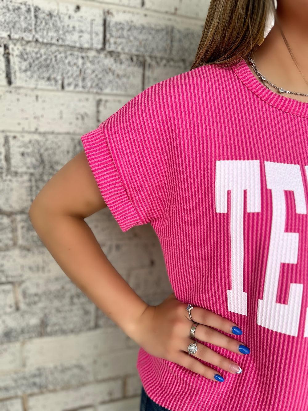 PLUS TEXAS Hot Pink Ribbed Top* Product Image