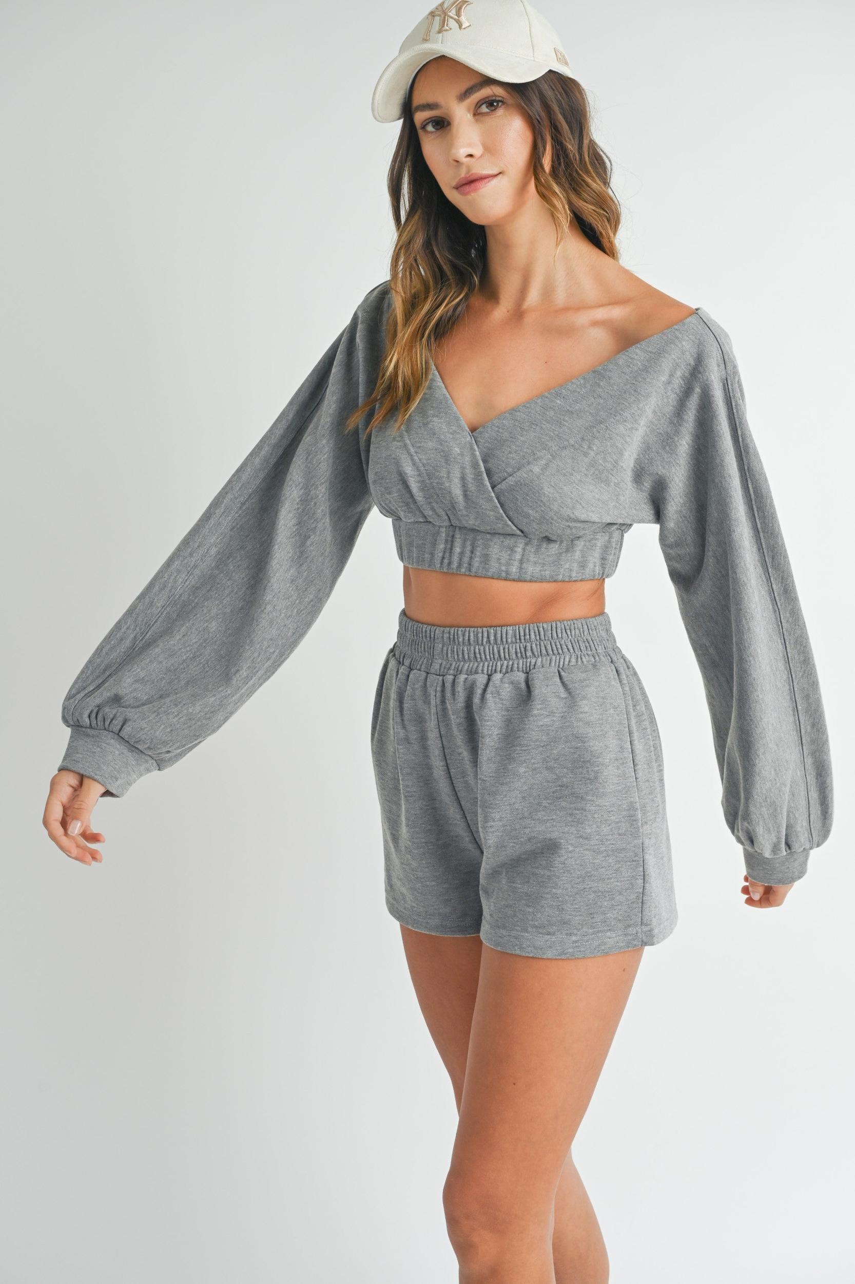 Off Shoulder Crop Top & Shorts Set Product Image