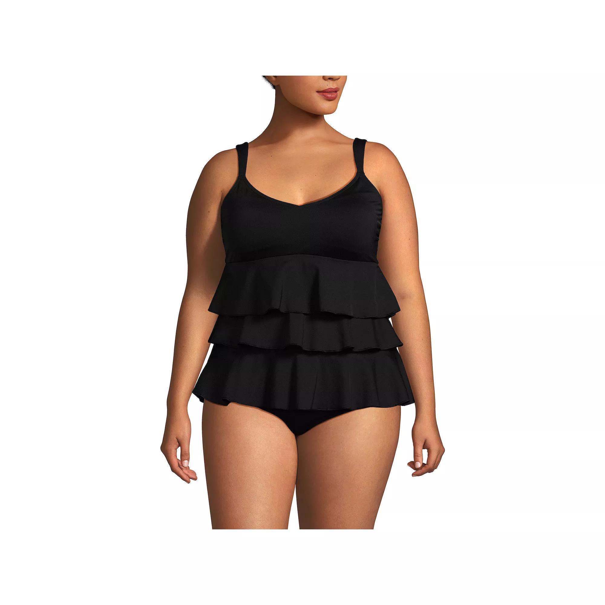 Plus Size Lands' End Ruffle Fauxkini One-Piece Swimsuit, Women's, Size: 18 W, Blue Floral Tile Product Image