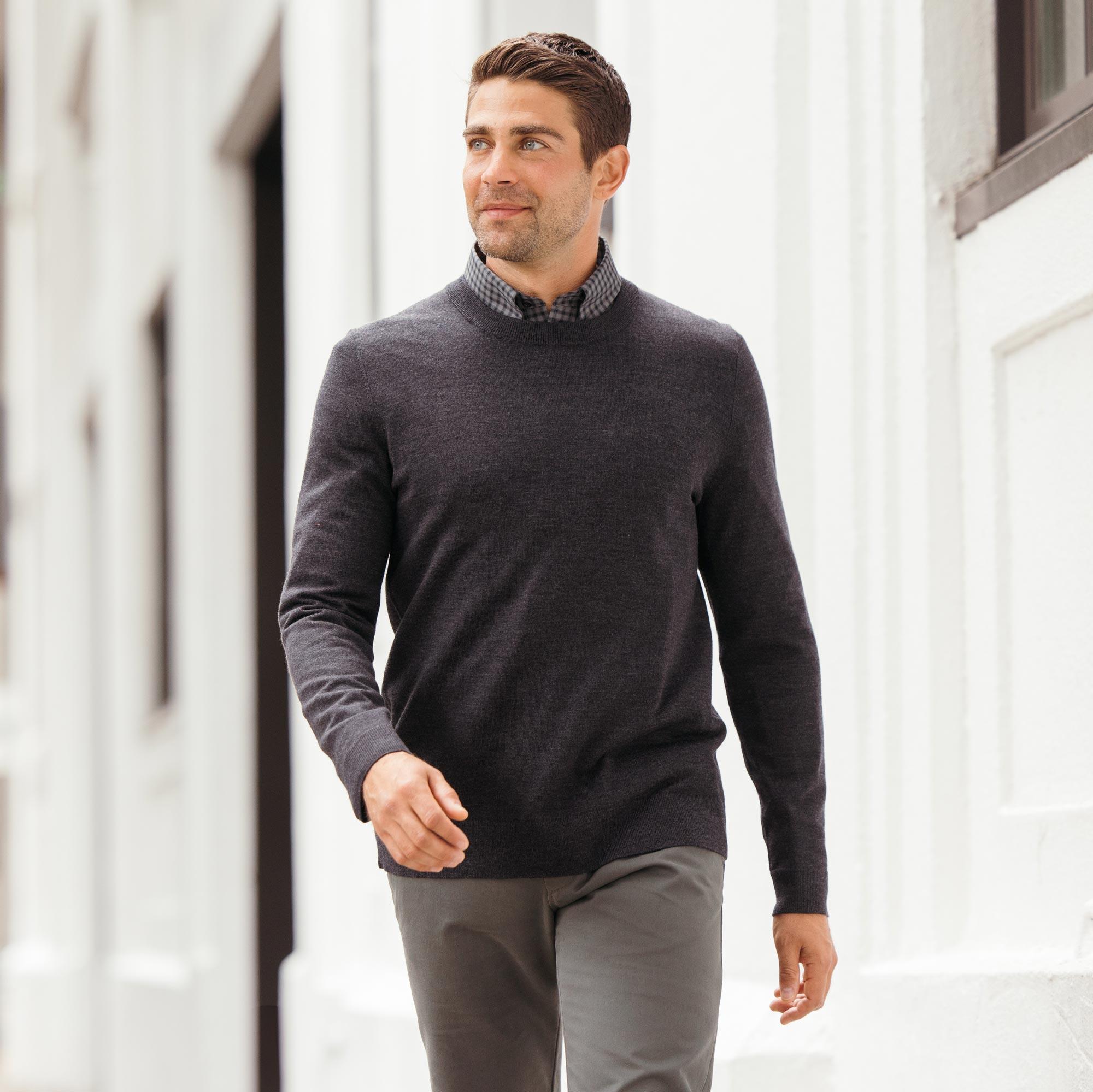 Merino Wool Interlock Sweatshirt | Dark Charcoal Heather Product Image