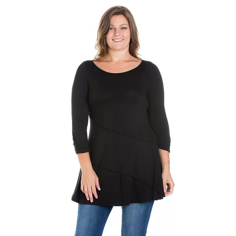 Plus Size 24Seven Comfort Apparel Ruched Sleeve Tunic Top, Women's, Size: 2XL, Black Product Image