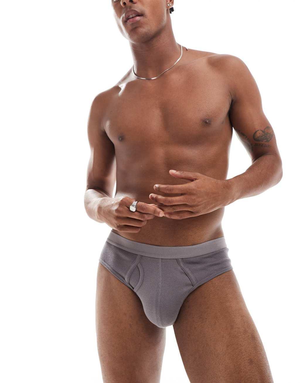 ASOS DESIGN capsule collection rib brief in charcoal Product Image