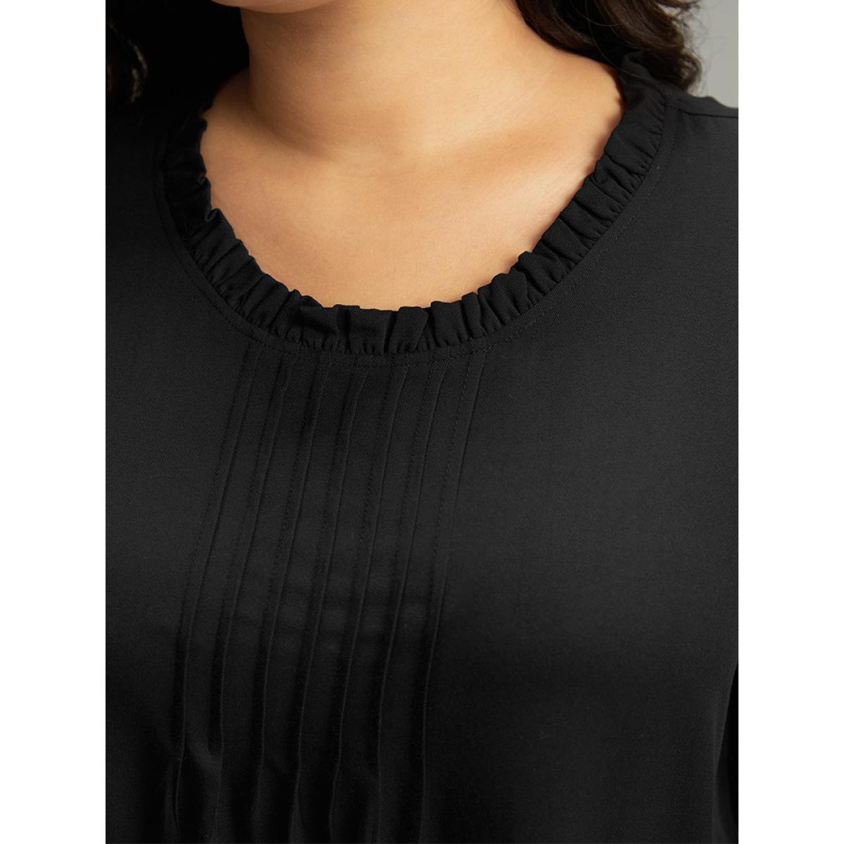 Plus Size Black Seam Detail Frill Trim Layered Blouse Women Elegant Long Sleeve Round Neck Dailywear Blouses BloomChic 10/M Product Image