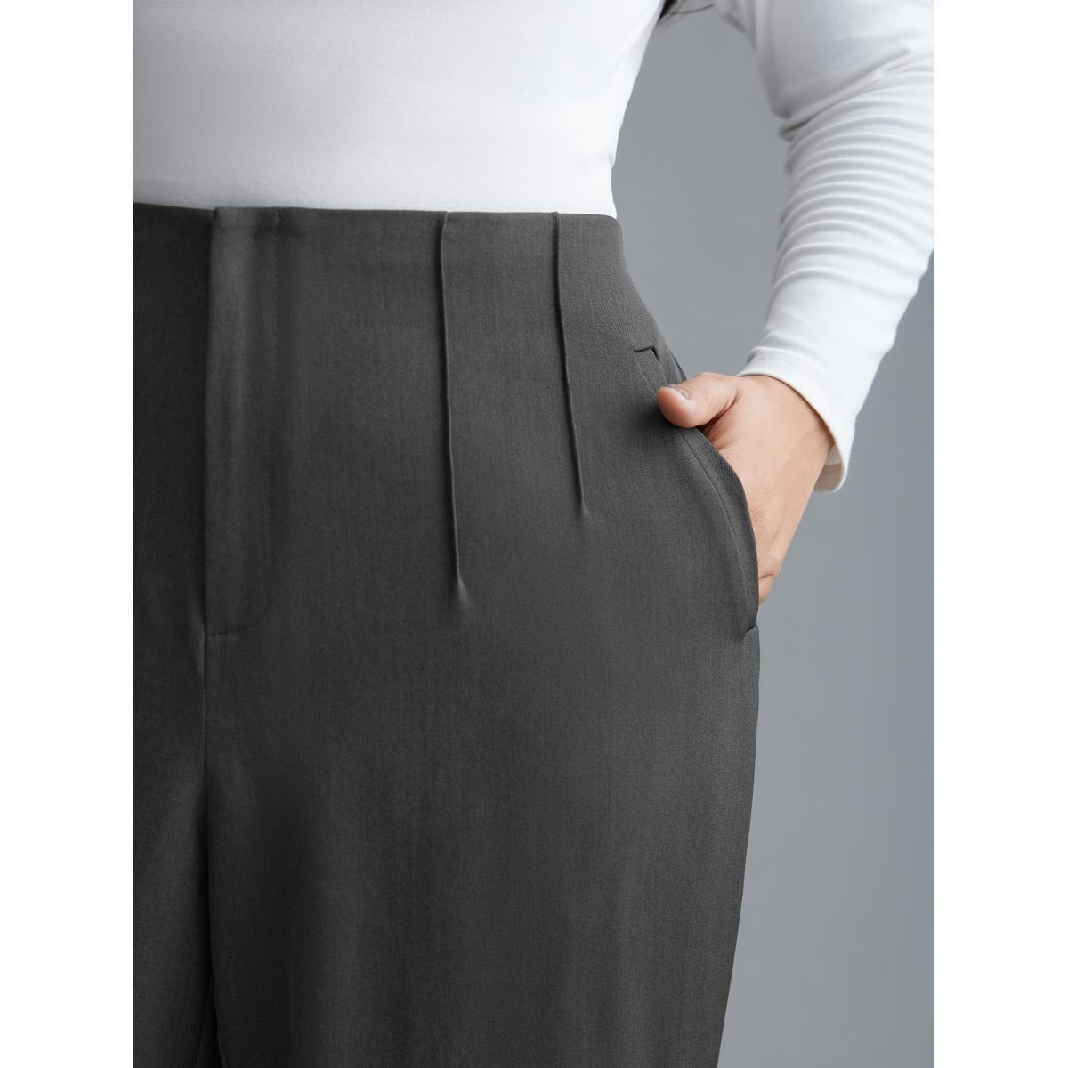 Plus Size Pleated Mid-Rise Straight Leg Pants Women DimGray At the Office Straight Leg Mid Rise Office Pants BloomChic 12/L Product Image