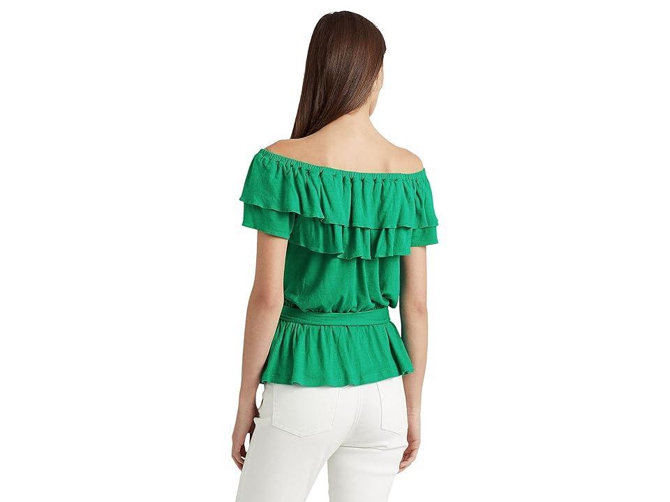 Lauren Ralph Lauren Jersey Off-the-Shoulder Top (Palm Leaf) Women's Clothing Product Image