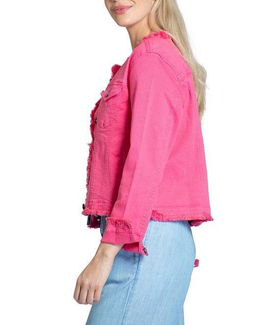 APNY Collarless Frayed Long Sleeve Jean Jacket Product Image