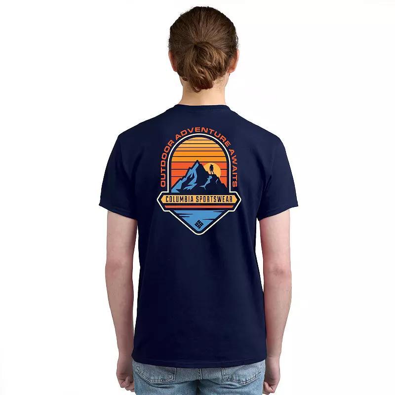 Mens Columbia Americana Adventure Print Short Sleeve Graphic Tee Silver Blue Golden Product Image