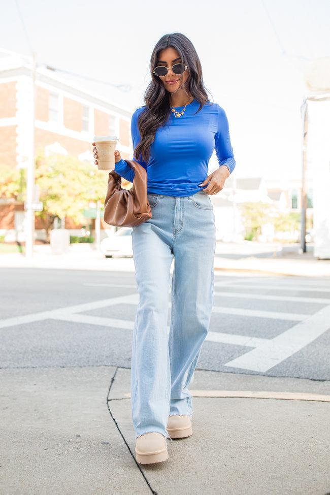 A Lovely Life Blue Fitted Long Sleeve Layering Tee Product Image